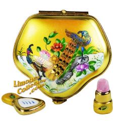 Elegant Makeup Box with Peacock Design Limoges Box (Beauchamp)