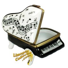 Black and White Piano with Musical Notes Limoges Box (Beauchamp)