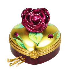 24K Gold Heart with Red Open Rose Limoges Box (Beauchamp)