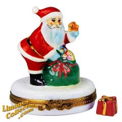 Santa Claus with Green Gift Bag Limoges Box (Beauchamp) 