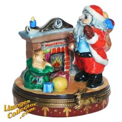 Santa Claus by Fireplace Mantel Limoges Box (Retired)