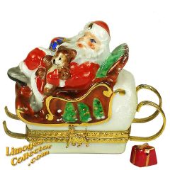 Santa Claus in Gold-Trimmed Sleigh Limoges Box (Retired)
