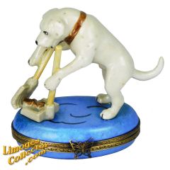 Golden Retriever Dog with Toilet Paper Limoges Box (Rare)