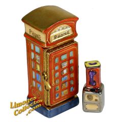 English Red Telephone Booth Limoges Box with Pay Phone Inside