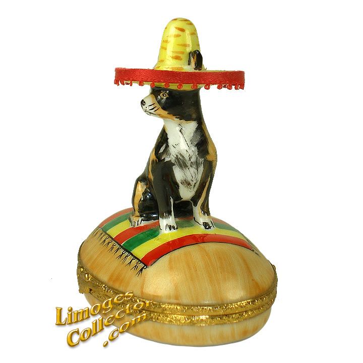 Chihuahua Mexican Dog with Sombrero Limoges Box by Artoria
