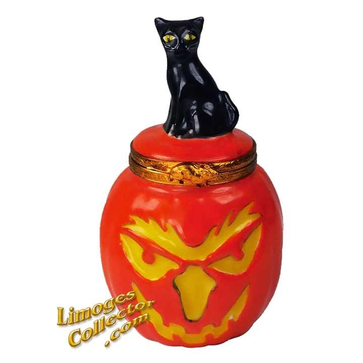 Spooky Jack-O-Lantern Pumpkin with Black Cat & Candies Limoges Box by ...