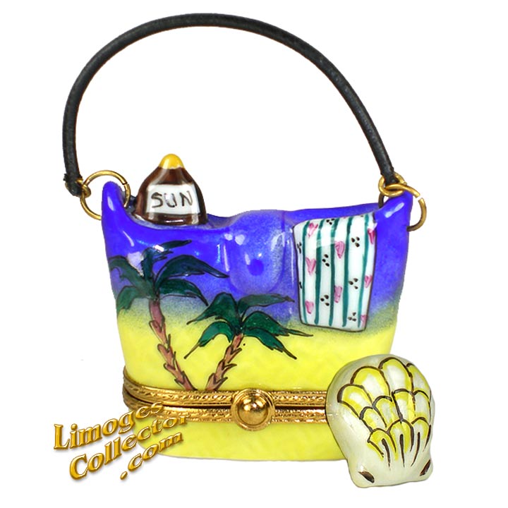 Beach Bag with Sea Shell Limoges Box by Beauchamp Limoges | LimogesCollector.com